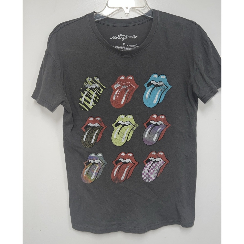 The Rolling Stones Graphic Lips Tounges T Shirt Women Medium Gray Short Sleeve